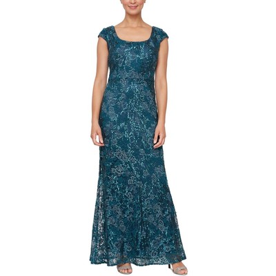 Alex Evenings Womens Blue Sequined Long Evening Dress Gown Petites 12P BHFO 5311