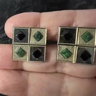 Vintage Art Deco Cufflinks Green & Black Stones Gold-Tone Men's Jewelry