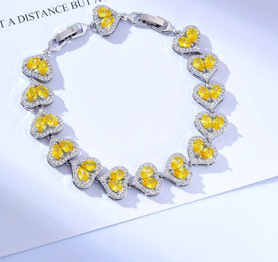 19.00Ct Pear Cut Lab-Created Citrine Halo Bracelet 14K White Gold Plated Silver