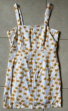 Forever 21 White/Orange Floral Mini Lined Linen Blend Dress Size Large Zip Black