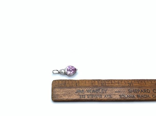 Vintage 925 Sterling Silber klar CZ & rosa Quarz Stein kleiner Tropfen Anhänger - Bild 6 von 7