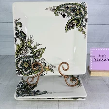 Tabletops ANGELA  Floral Paisleys On Cream Rim Handcrafted Dinner Plates Set 3