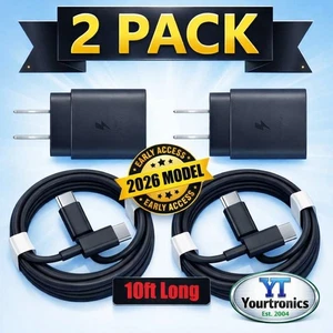 2 PACK 25w USB-C Fast Wall Charger+10FT Cable For Samsung Galaxy A14 A15 A16 A17