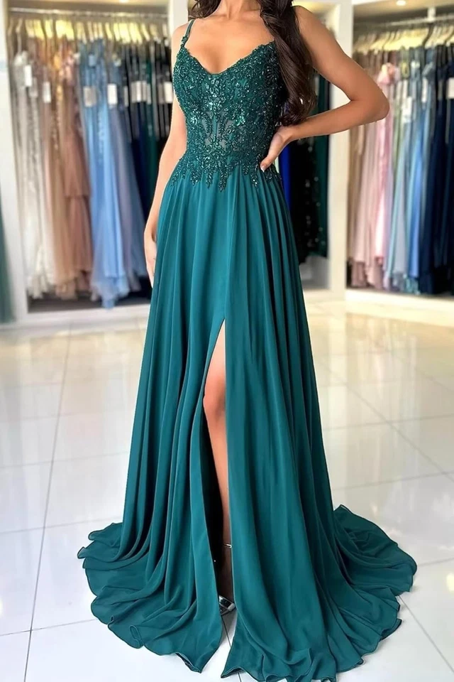 Damen Chiffon Ballkleider Lang Brautjungfernkleid A-Linie Abendkleider - Bild 4 von 4