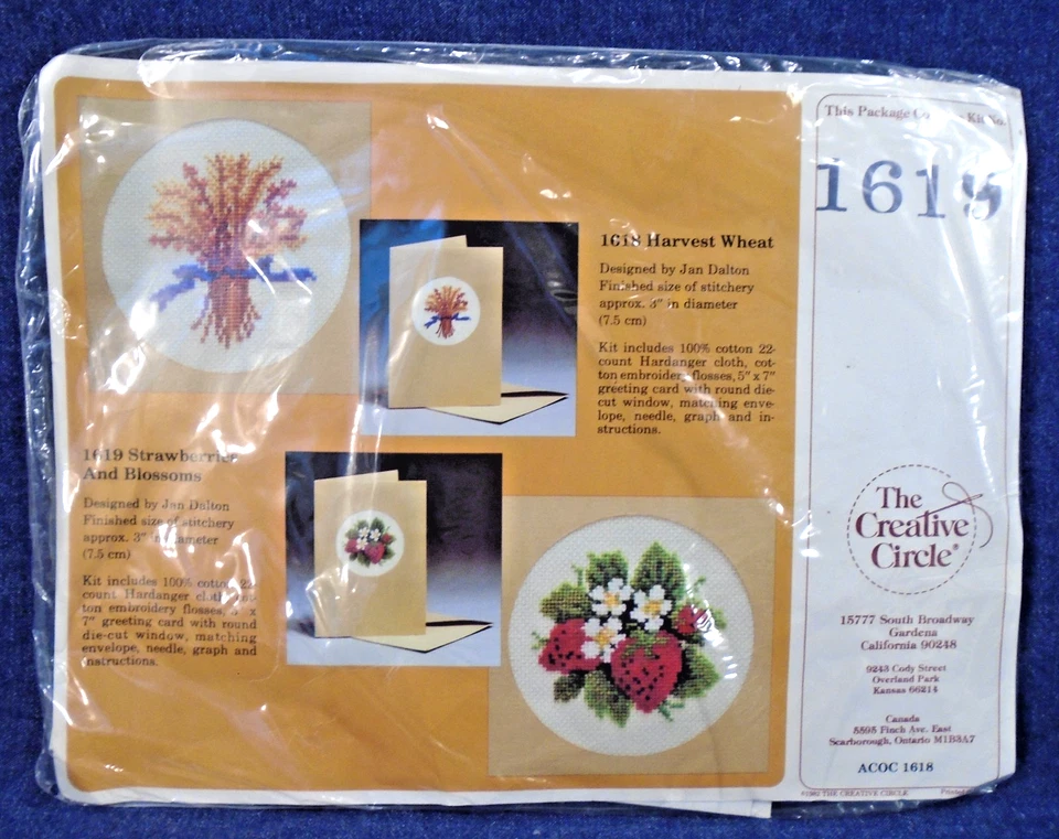 Vintage 80s Creative Circle Strawberry Blossoms Greeting Card Cross Stitch Kit - Image 2 of 4