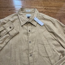 J Crew Flannel Shirt Mens Large Tan Slim Fit Preppy Button Up Pocket Outdoor