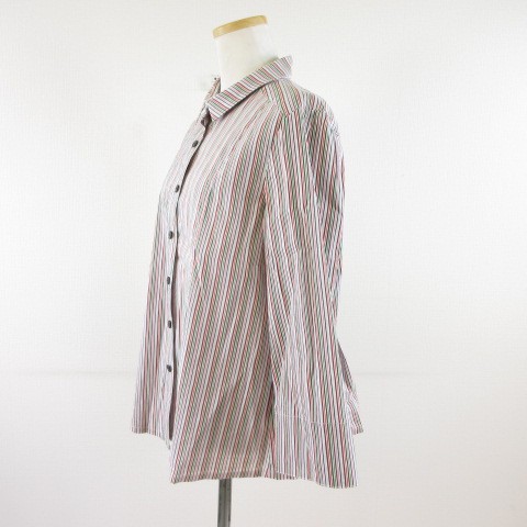 Antenne Shirt Blouse Three-Quarter Sleeve Striped Stretch White Green Red 42 T25 - Picture 7 of 8