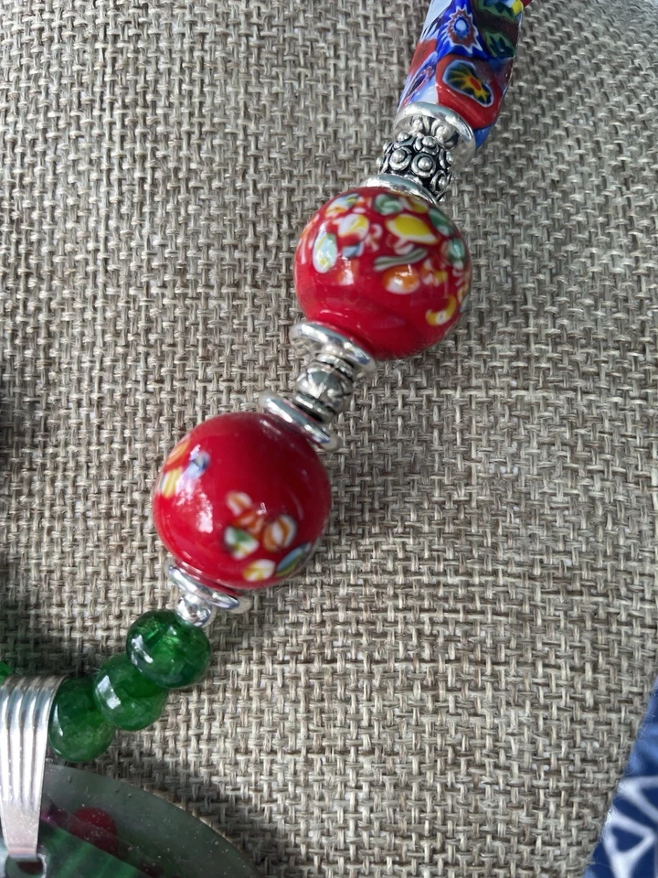 Large Pendant of French Glass Venetian Beads Coral and Silver - Image 3 of 4