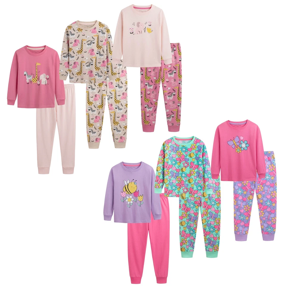 THE ESSENTIALS WARDROBE Girls Long Sleeve Pyjamas Set 3 Pack 100% Cotton Top & Bottom Younger Nightwear