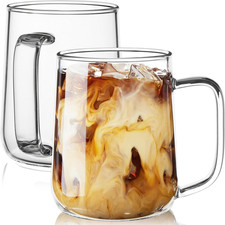Large Glass Coffee Mugs, 20 Oz Glass Coffee Cups Set of 2, Clear Borosilicate