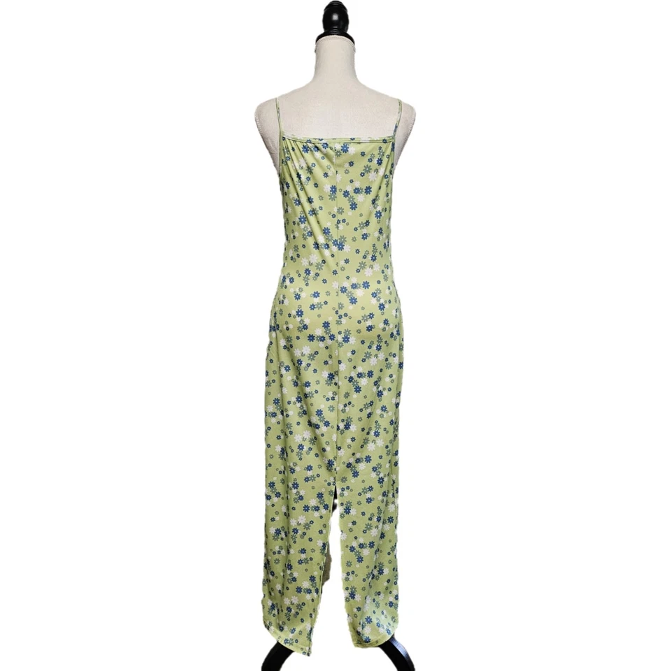 Vintage 90s Y2K Aqua Blues Lime Green Floral Maxi Dress Sz L Flower Power Hippie - Image 3 of 4