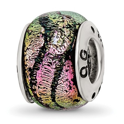 Silver Reflections Pink Dichroic Glass Bead QRS1455
