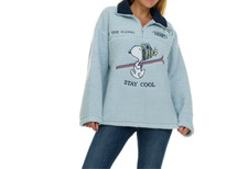 Snoopy Peanut Womens S Light Blue Sherpa Pullover Sweatshirt Fleece Cool Ski New