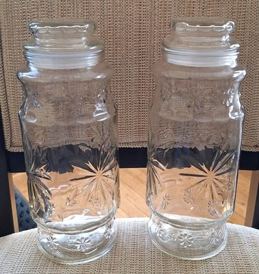 Vintage Planter's Peanuts Clear Glass Jars With Lid Diamond Pattern 1984. Set 2.