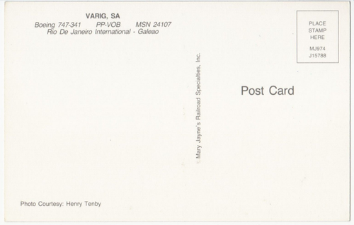 Vintage Boeing 747 341 Varig SA at Rio De Janeiro International Postcard - Picture 2 of 2