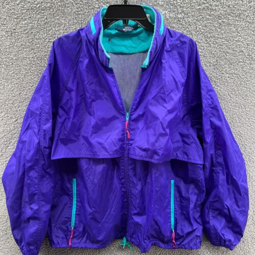 Vtg 90's Woolrich Mens windbreaker Hooded jacket Purple Green Zip coat Large - Picture 1 of 17
