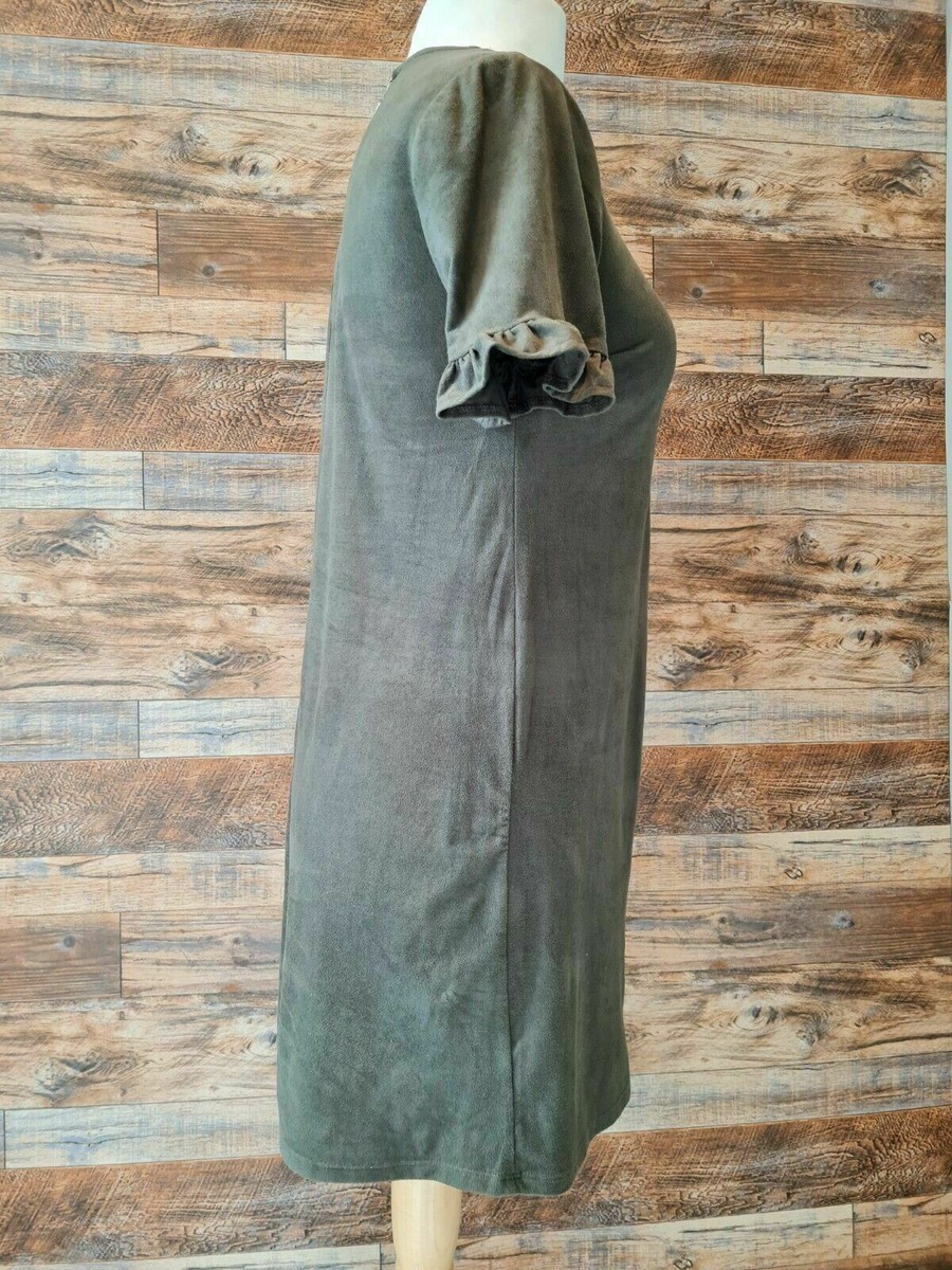 Primark Olive Green Soft Touch Ruffle Sleeve Shift Dress UK 6 XS Summer View 5