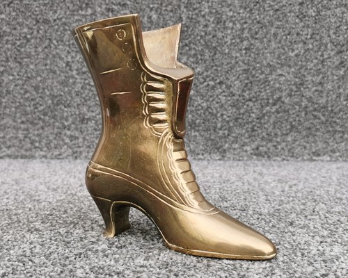 Vintage Messing viktorianische Damen Stiefel, groß & schwer Ornament Pflanzgefäß Türstopper - Bild 6 von 10