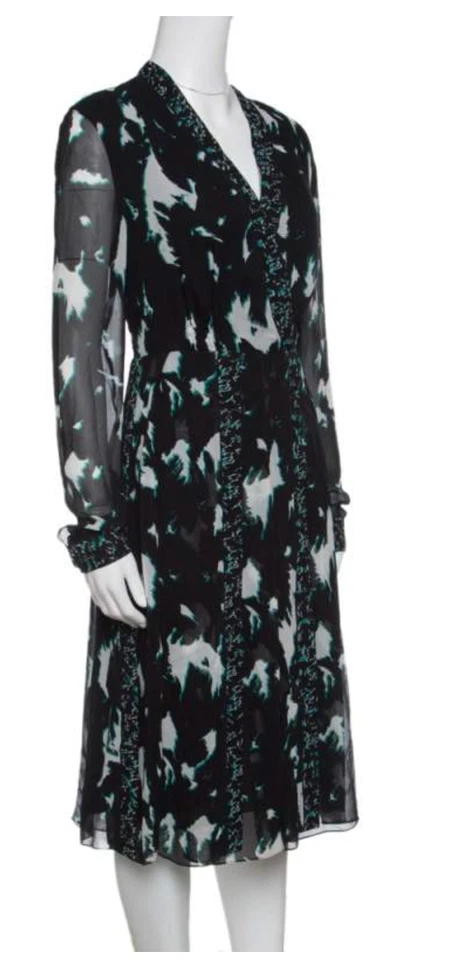 Vestido de manga larga plisado de seda estampado Proenza Schouler Foto 2 de 4