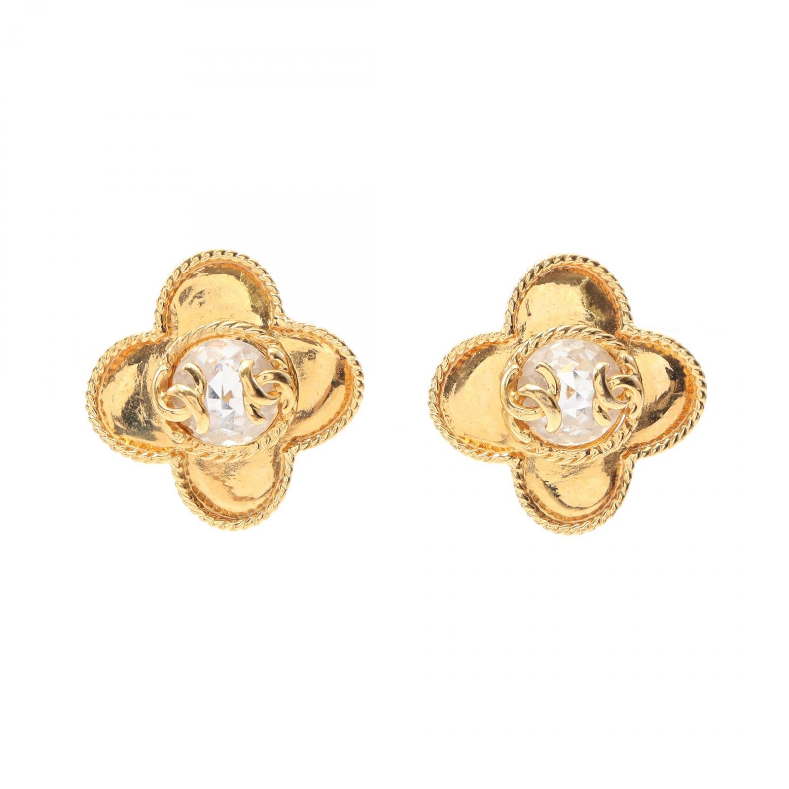 CHANEL COCO Mark clip-on gold plated rhinestone CC earrings for women