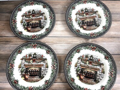 Royal Stafford Christmas Eve Fireplace 8” Salad Appetizer Plates