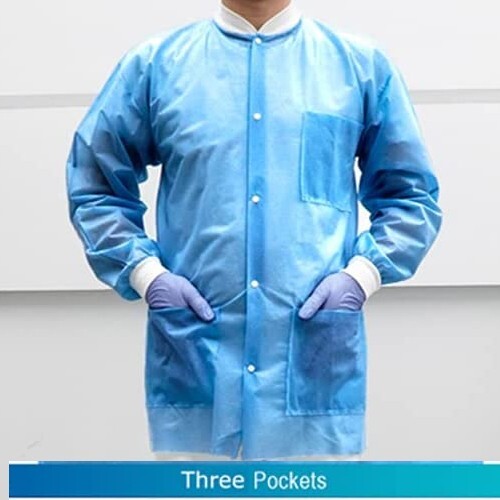 Case of 50 Disposable Lab Jackets, Unisex Hip-Length Lab Coats 45gsm M-2XL