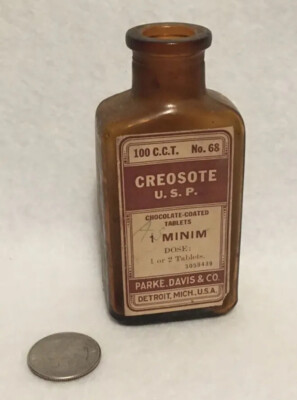 Antique MEDICINE BOTTLE Parke Davis & Co. Creosote Detroit Michigan