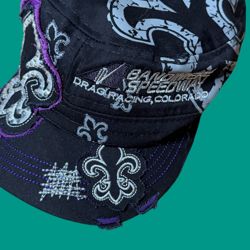 Bandimere Speedway Drag Racing Hat Womens Adjustable Blue Rhinestone Y2K Cap - Image 2 of 4