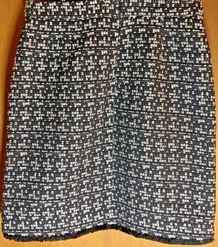 Tahari Black And White Cotton Wool Blend Tweed Fringe Skirt Fully Lined Size 8 - Picture 2 of 4