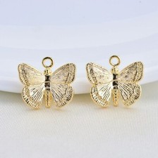 10pcs Gold Butterfly Pendants With Loop,14K Gold Plated Brass Butterfly Charms
