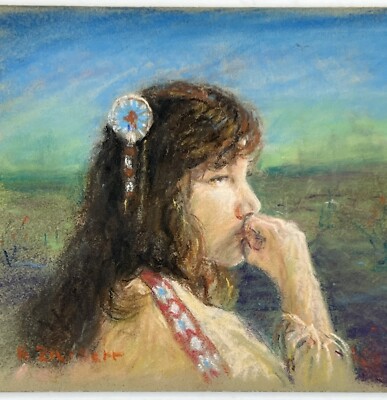 Pastel Drawing First Nation Women Ken E Zilisch 4x5  Fine Art Facing Forward  09
