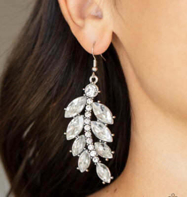 Paparazzi Jewelry Accessories Ice Garden Gala White Rhinestone Earrings 