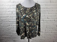 Westbound Womens Top 2X Plus Long Sleeve Green Watercolor Cotton Casual