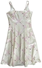 Gap Cream Silk satin Midi Dress w/ Pink Brown Design fit&flared sz M/8