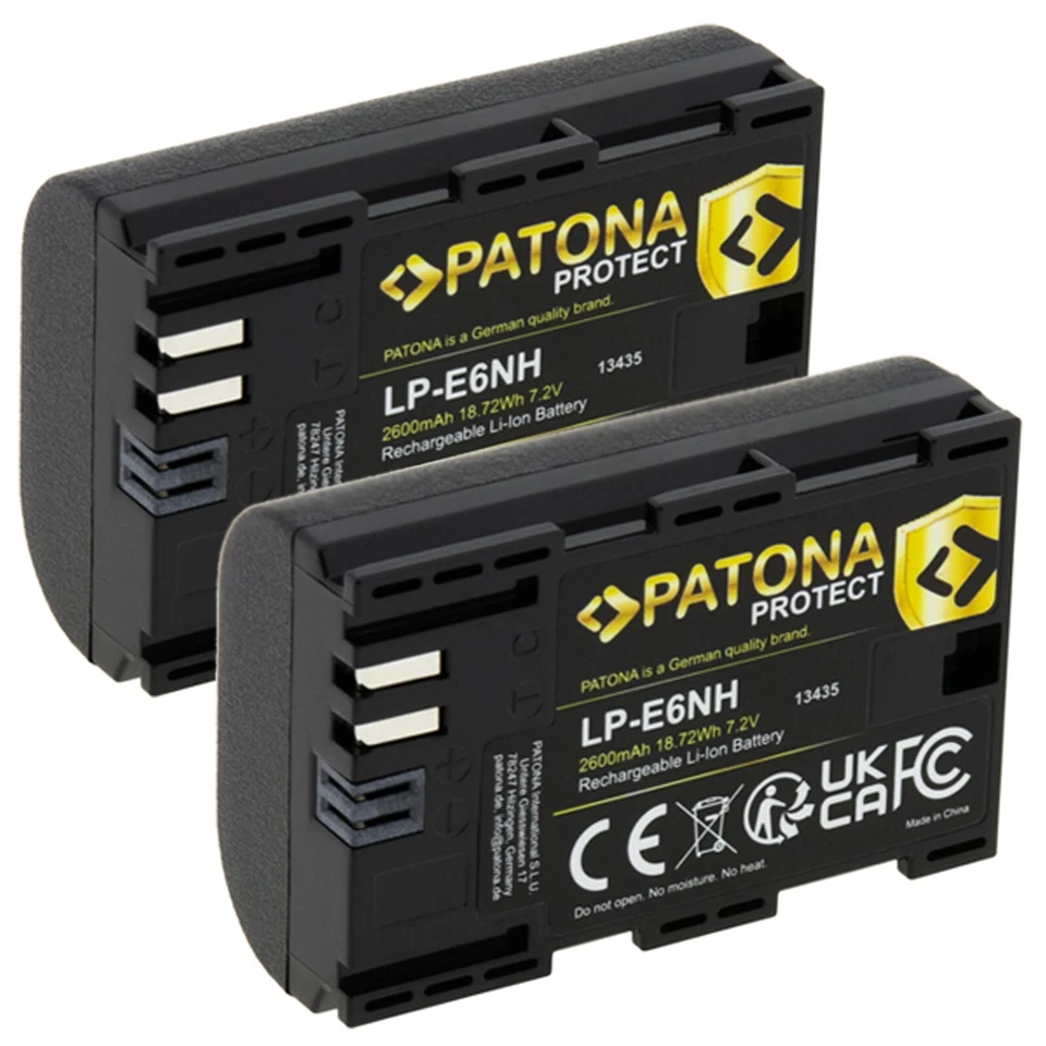 2x Patona PROTECT Akku LP-E6NH für Canon EOS R5 R6 R6 II, R7 -LP-E6N - 2600mAh