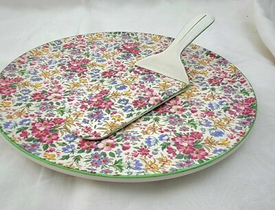Cake/ Serving Tray & Knife/ Spatula Royal Tudor Ware Parker Bros. Summertime