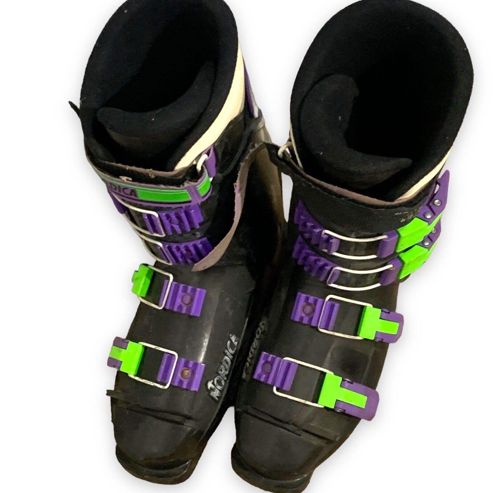 Vintage Nordica 581 Downhill Ski Boots BLACK PURPLE GREEN Size