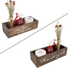 2 Sided Bathroom Decor Box with Funny Words, Rustic Wooden Toilet Paper Holder