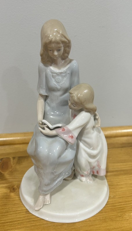 Meico, Inc. Fine Porcelain Figurine of Mother Reading a Book to Daughter