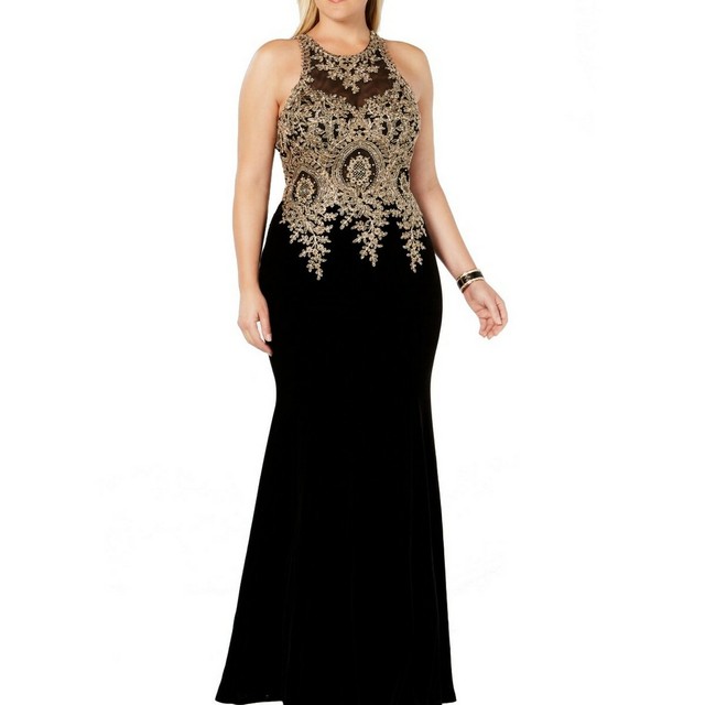 plus size black and gold gown