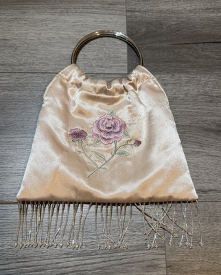 FLORENCE & FRED Satin Ring Handle Embroidered Embellished Floral Bag