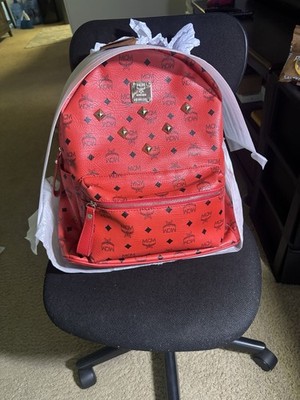 Last 1 Left!!! MCM Studded Monogram Backpack Red Black  