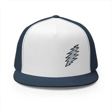 Grateful Dead Silver 13 Point Bolt Flat Brim Trucker Hat Embroidered Side Logo