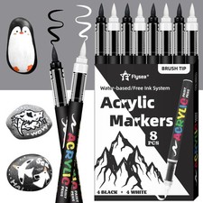 Black Paint Pens, 8 Pack 0.7Mm Acrylic Black Permanent Marker ,White Paint Pens