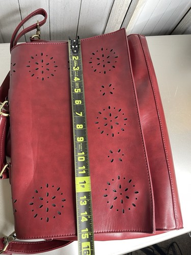 Ecosusi Briefcase Burgundy Laptop Bag Red Floral Messenger Vegan Leather - Picture 8 of 8