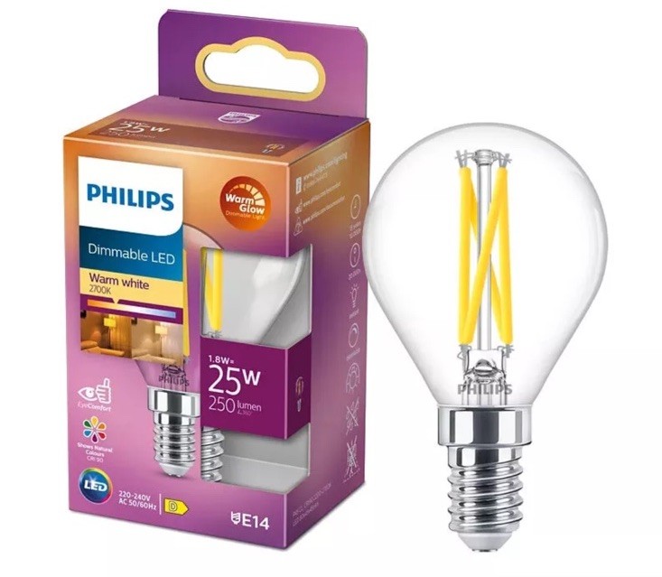 Philips LED Classic E14 WarmGlow Lamp, 25 W, Teardrop Shape, Dimmable, Clear, Warm White - Image 2
