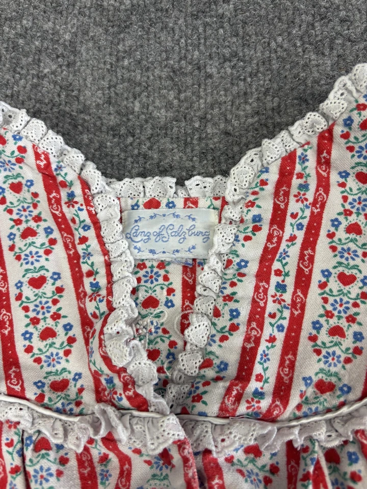 Vintage Long of Salzburg Nightgown Womens Small Floral Stripe Lace 70s - Image 2 of 4