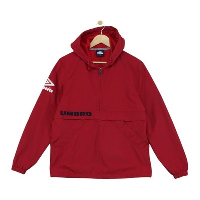 Umbro 1/4 Zip Jacke Herren Größe M rot Kapuze Windbreaker großes Logo
