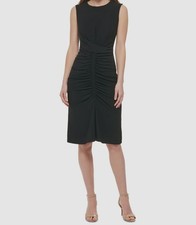 Vince Camuto Women's Black Ruched Crewneck Sleeveless Bodycon Dress Size 6