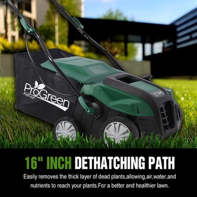 16in Garden Scarifier Electric Lawn Dethatcher Removable Collection Bag 58QT